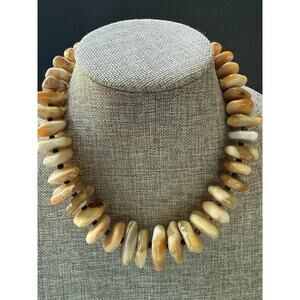 Vintage Chunky Gemstone Statement Necklace Beaded Knotted Beige Oversized Boho